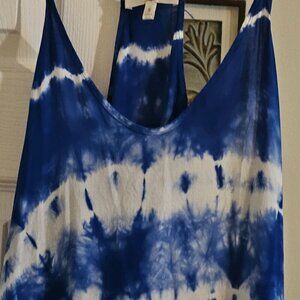 Hawaiian tropic stretchy blue white tie dye swim Pool Beach cover-up summer S